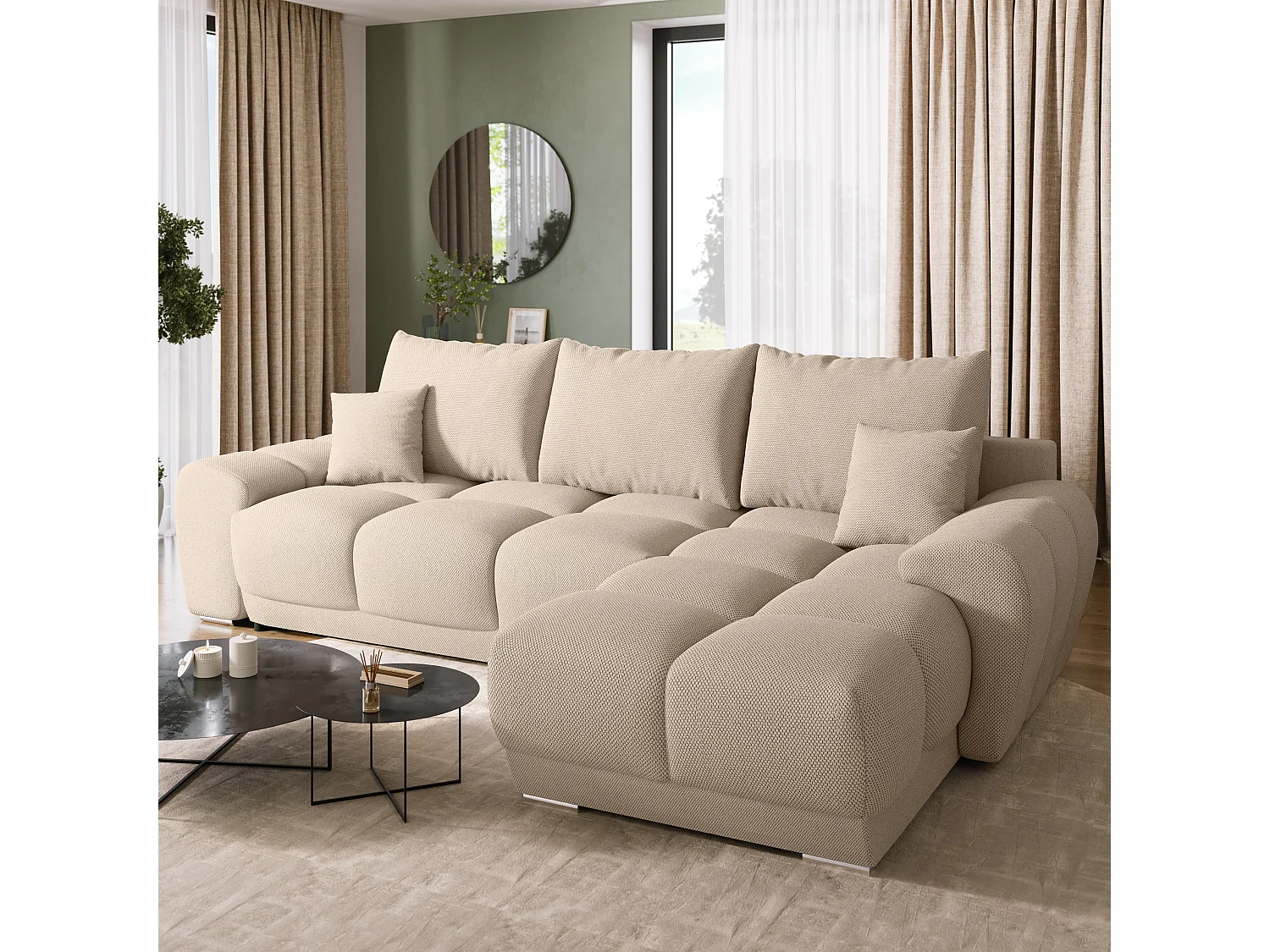 Canapé d'angle convertible en forme de L NUBES 290x180x85 cm marron clair