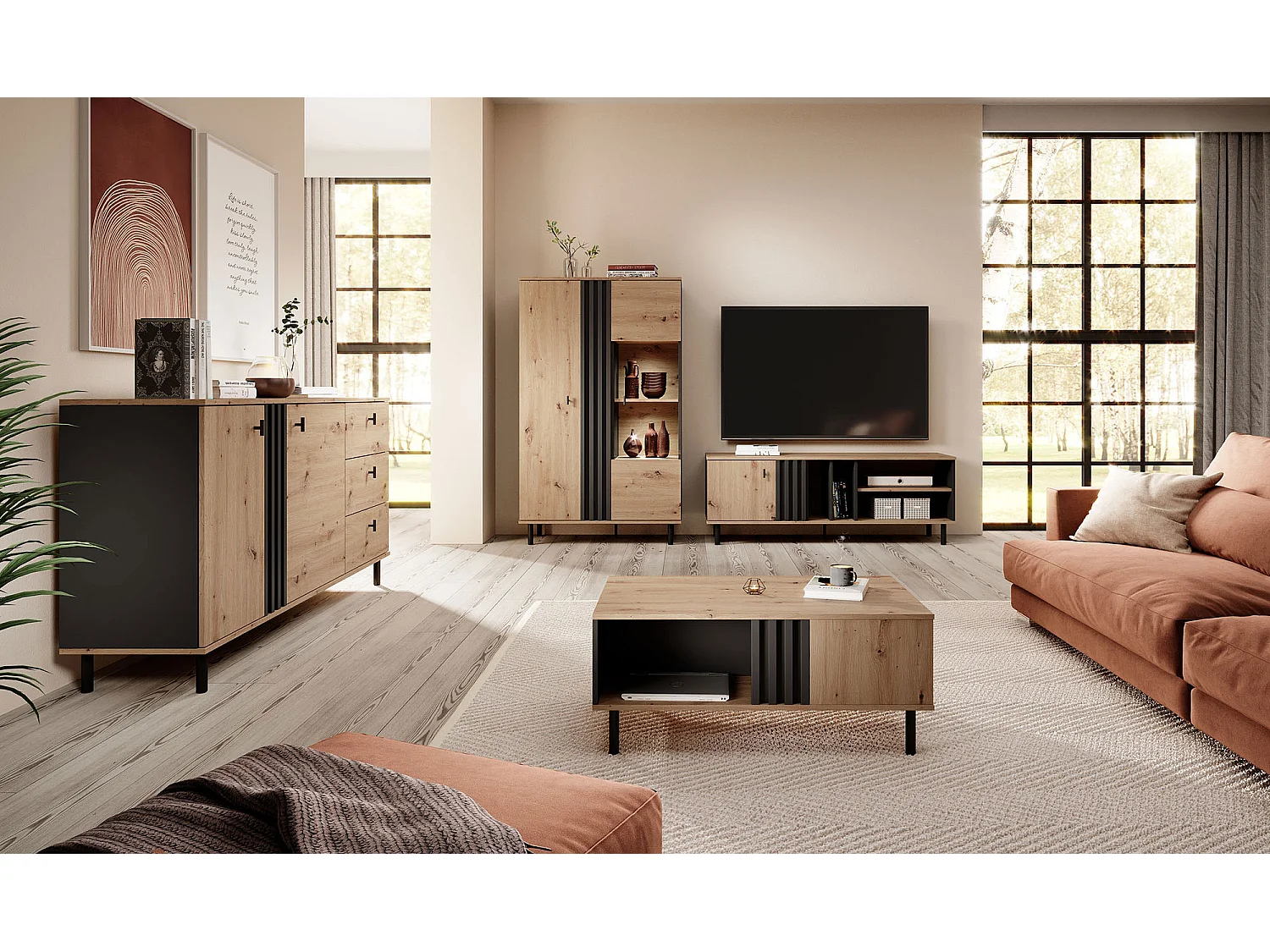 COUCHTISCH Madis sand grange eiche / anthrazit 100,1 cm / 60 cm / 43,2 cm