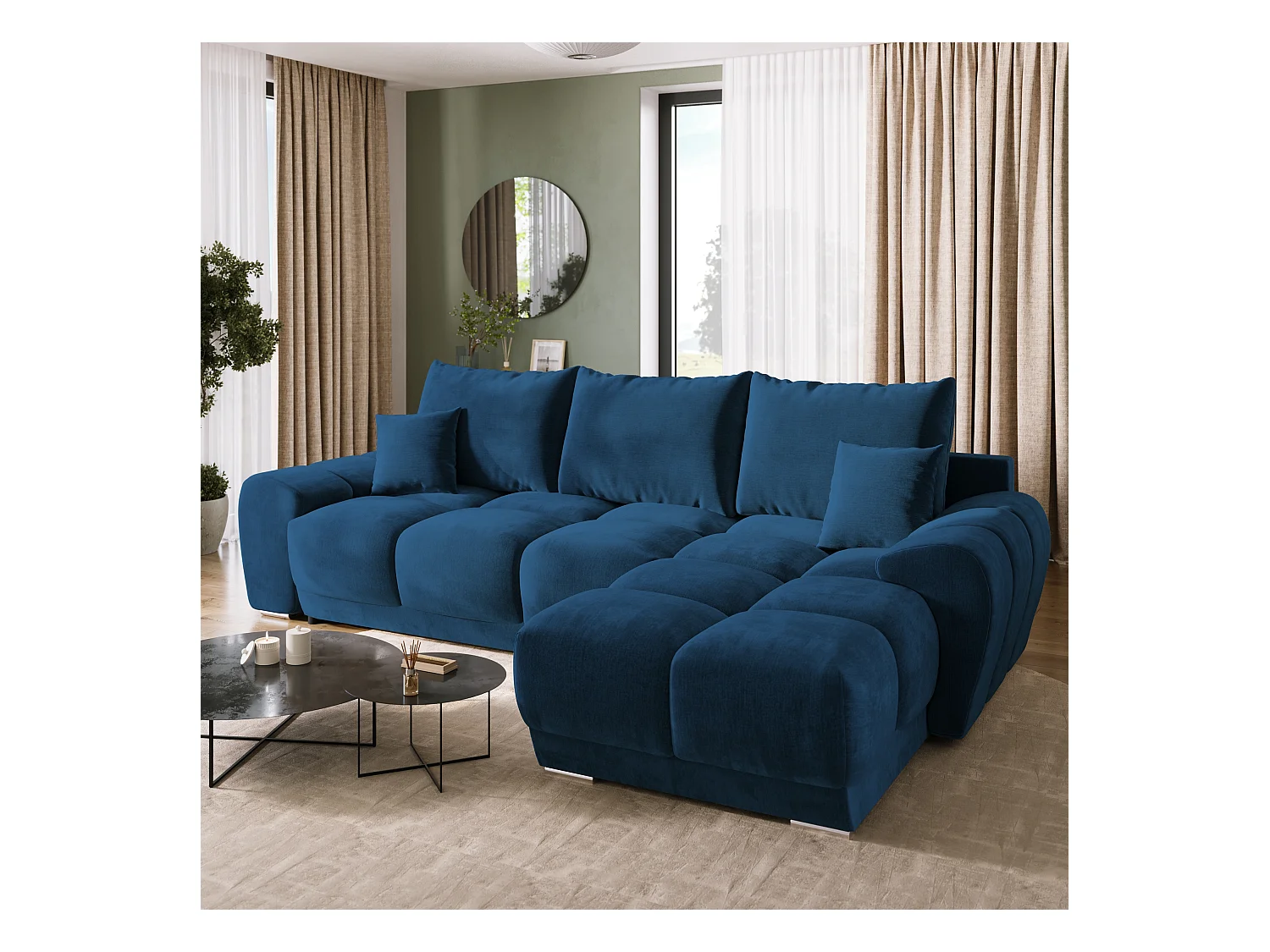 Canapé d'angle convertible en forme de L NUBES 290x180x85 cm bleu