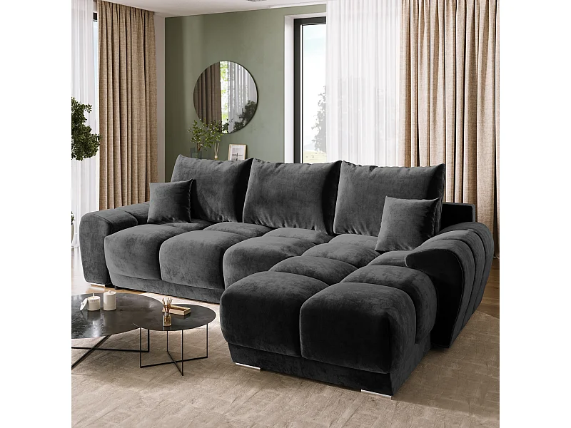 Canapé d'angle convertible en forme de L NUBES 290x180x85 cm noir