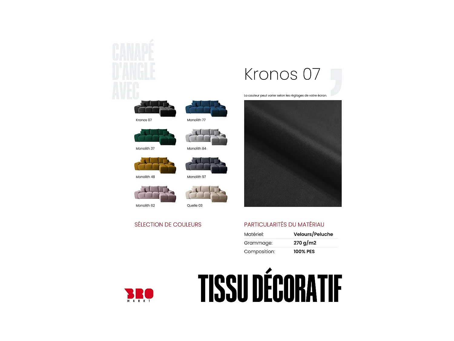 Canapé d'angle convertible en forme de L NUBES 290x180x85 cm noir