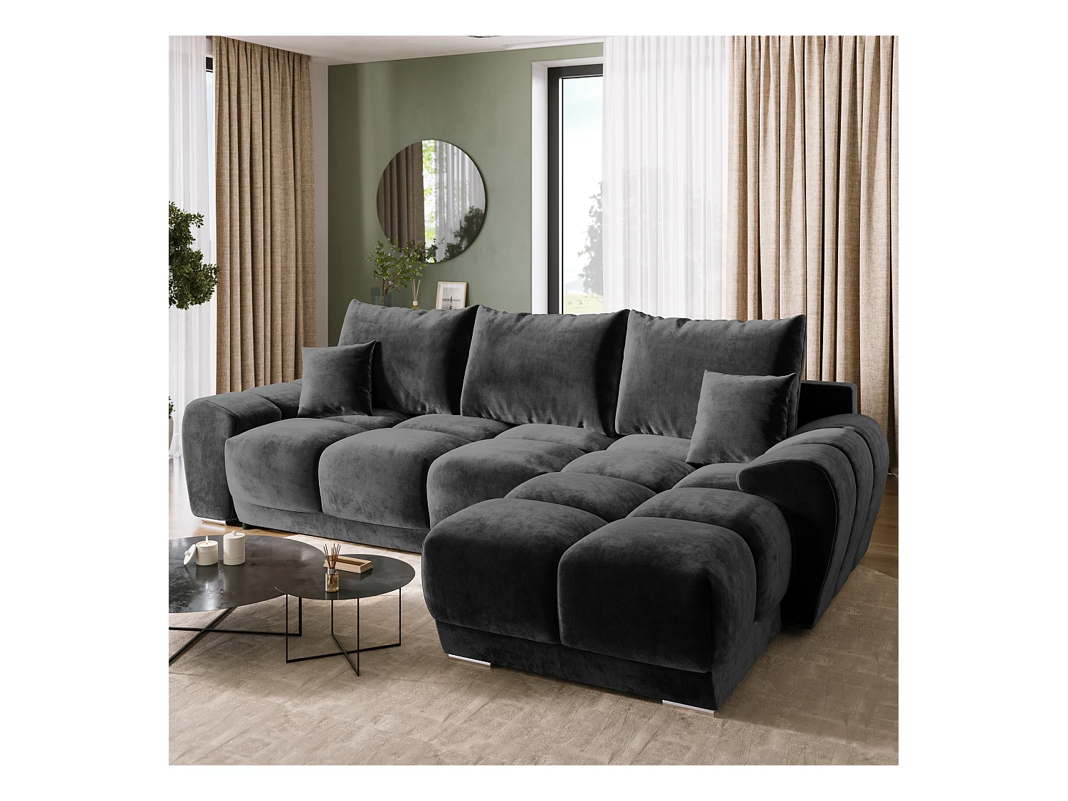 Canapé d'angle convertible en forme de L NUBES 290x180x85 cm noir