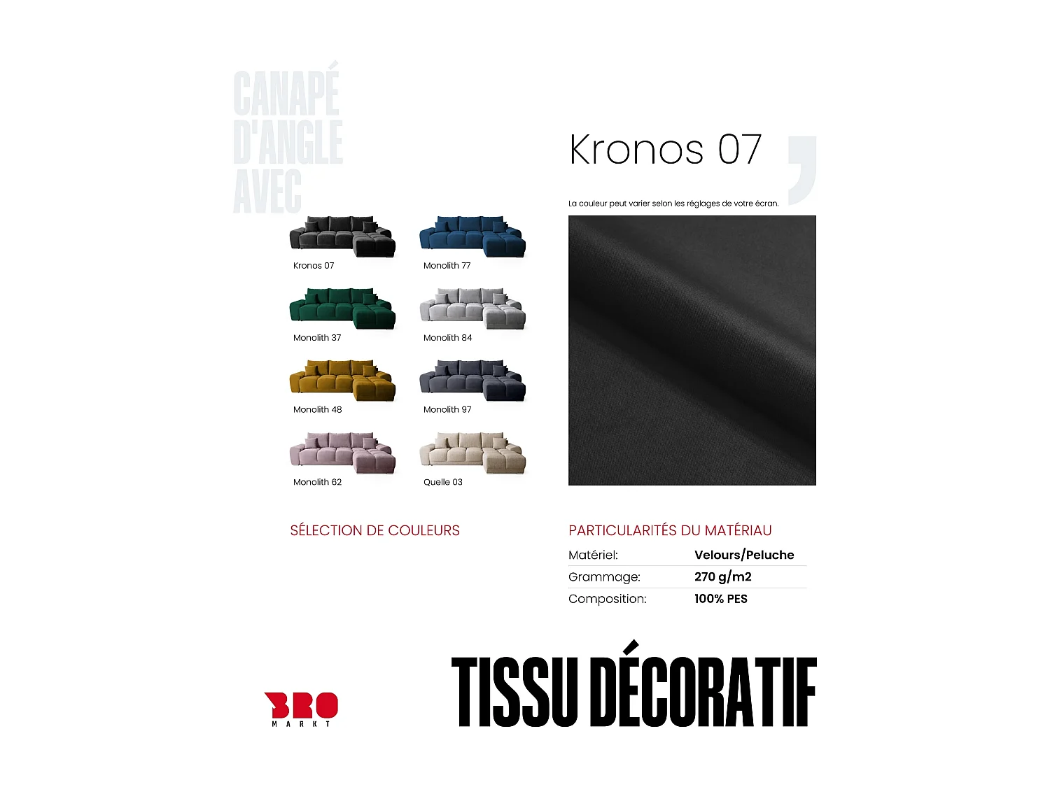 Canapé d'angle convertible en forme de L NUBES 290x180x85 cm noir