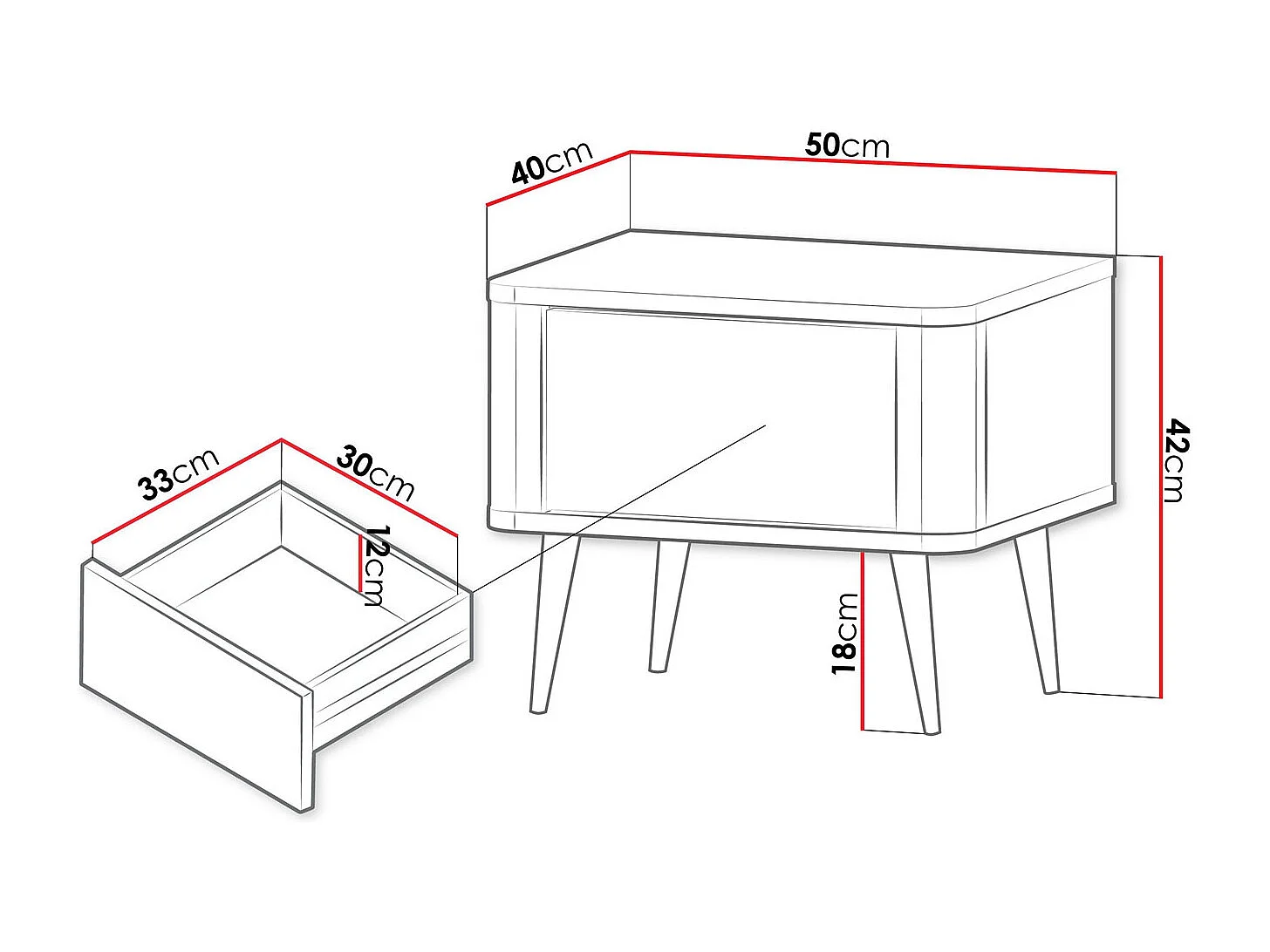 NACHTKONSOLE Kaschmir / Graustein 50 / 40 / 42cm (2er-Set)