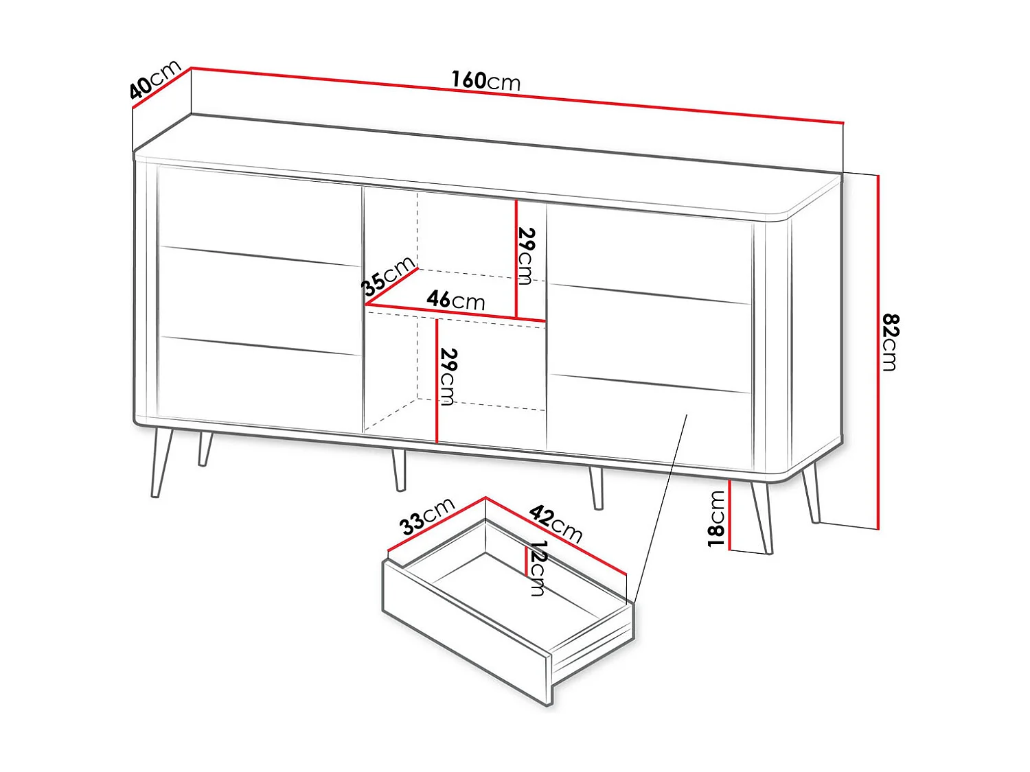 KOMMODE Marly Kaschmir / Walnuss 160 / 40 / 82cm