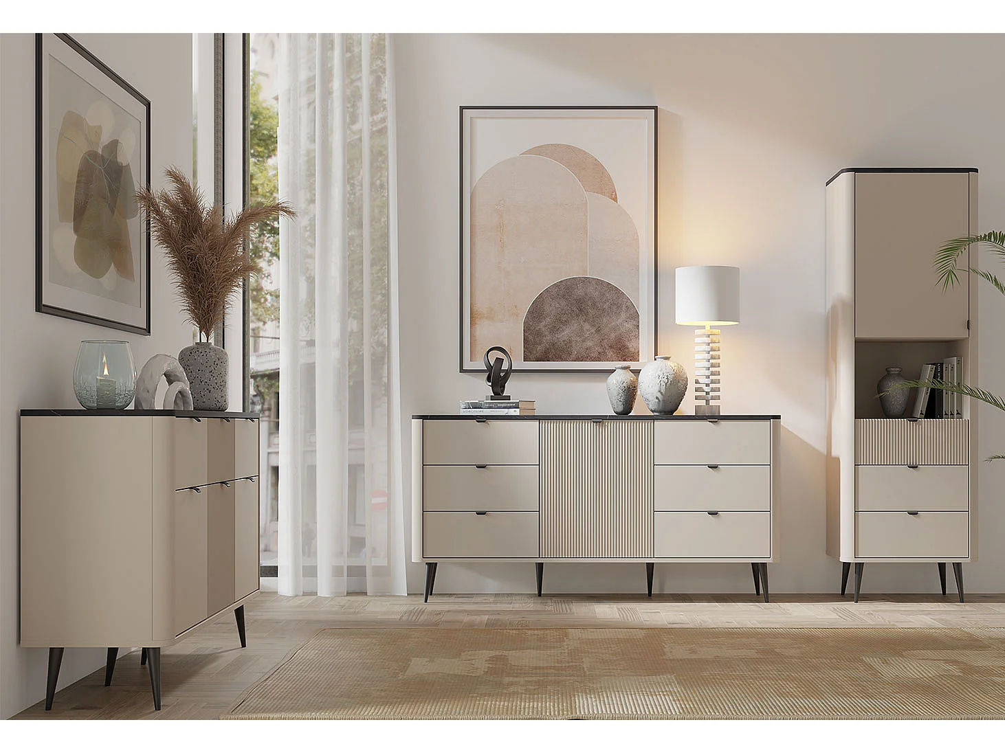 KOMMODE Marly Kaschmir / Walnuss 160 / 40 / 82cm