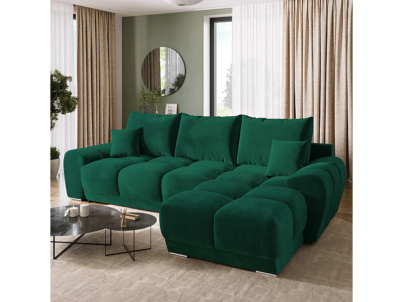 Canapé d'angle convertible en forme de L NUBES 290x180x85 cm vert