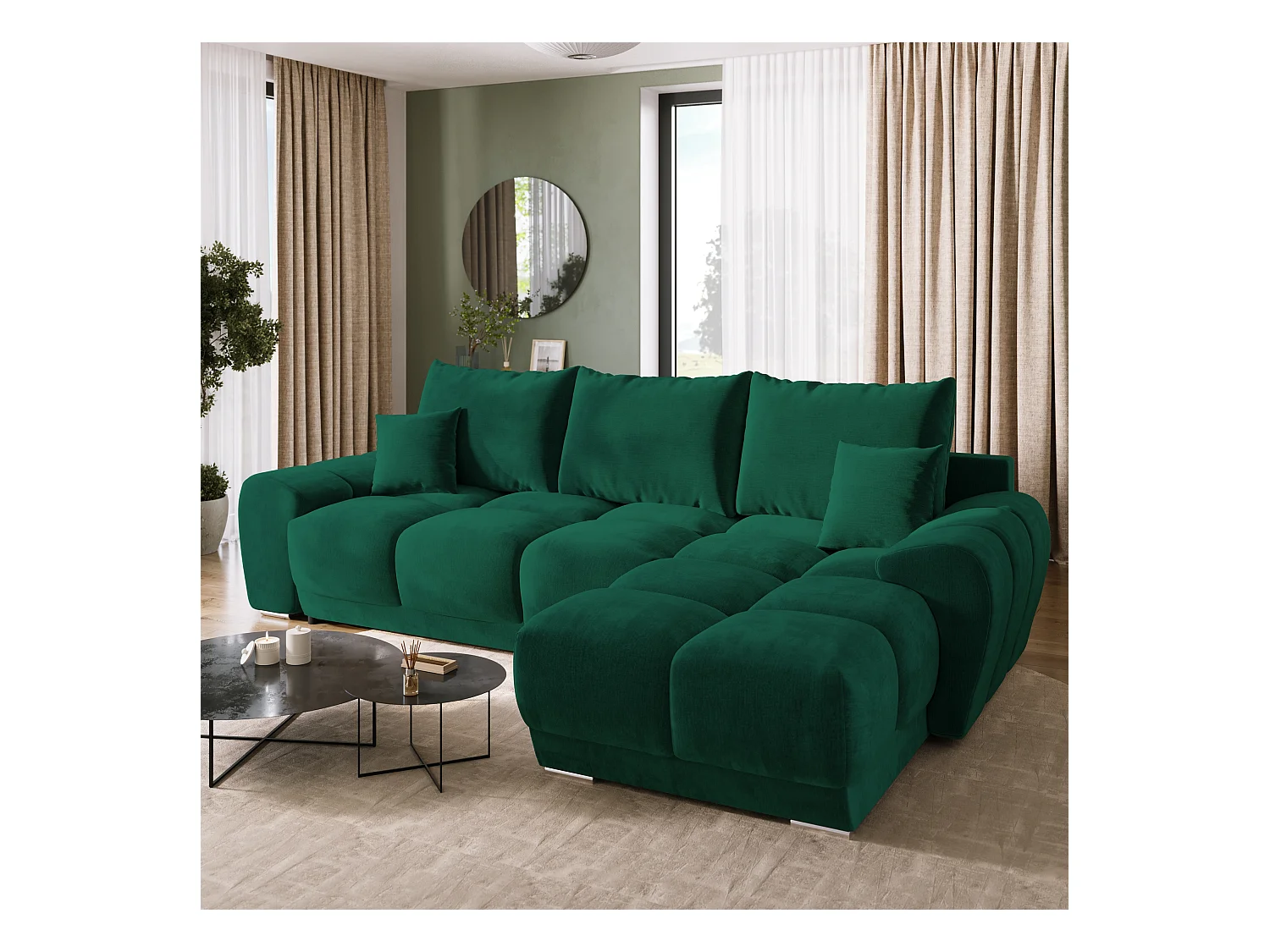 Canapé d'angle convertible en forme de L NUBES 290x180x85 cm vert