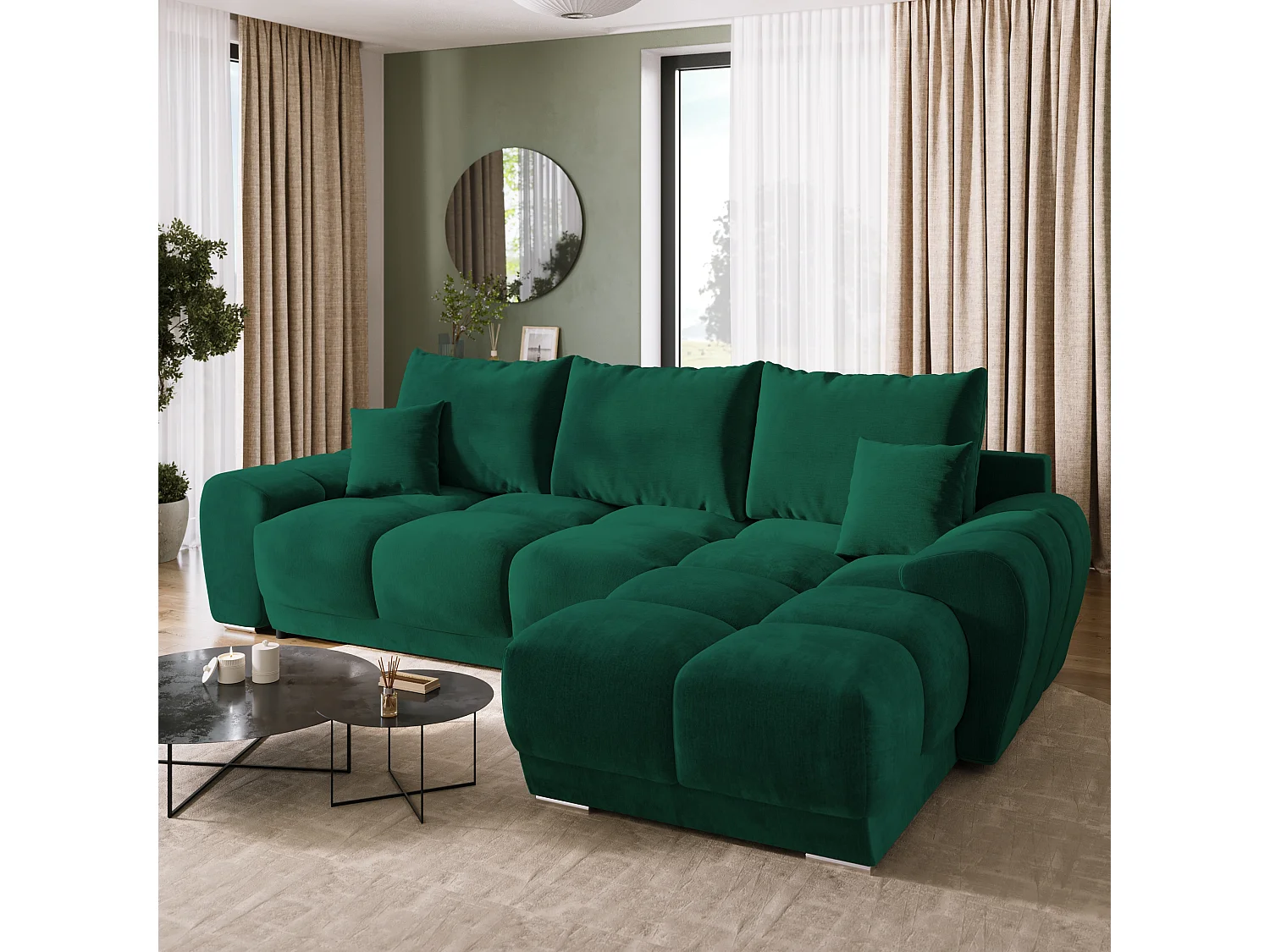 Canapé d'angle convertible en forme de L NUBES 290x180x85 cm vert