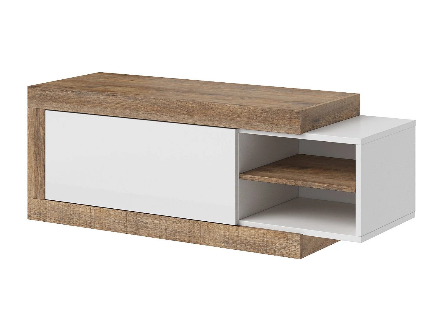 COUCHTISCH Saragossa Weiß Hochglanz / Samdal Eiche 120-154 / 60 / 43cm