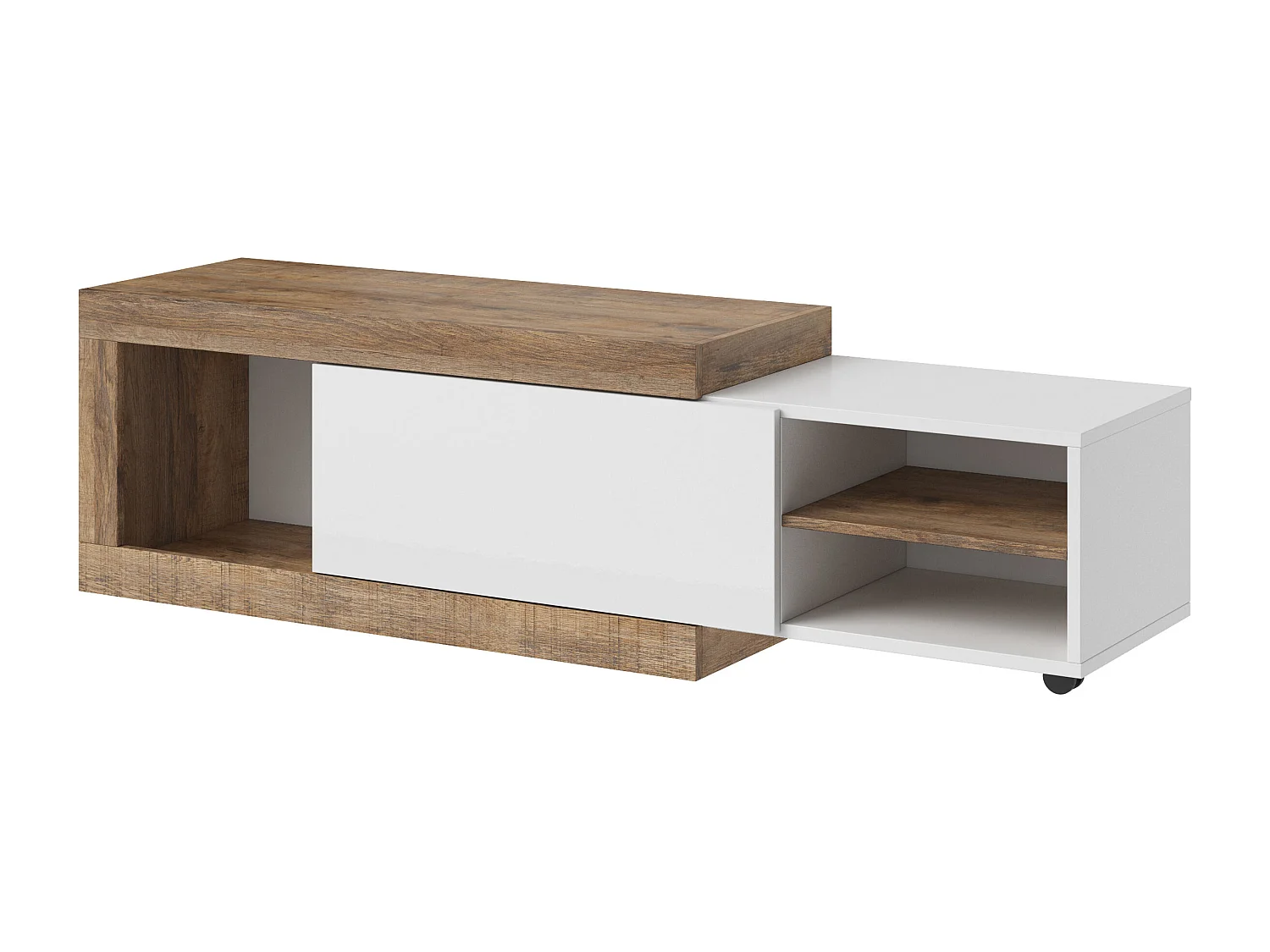 COUCHTISCH Saragossa Weiß Hochglanz / Samdal Eiche 120-154 / 60 / 43cm