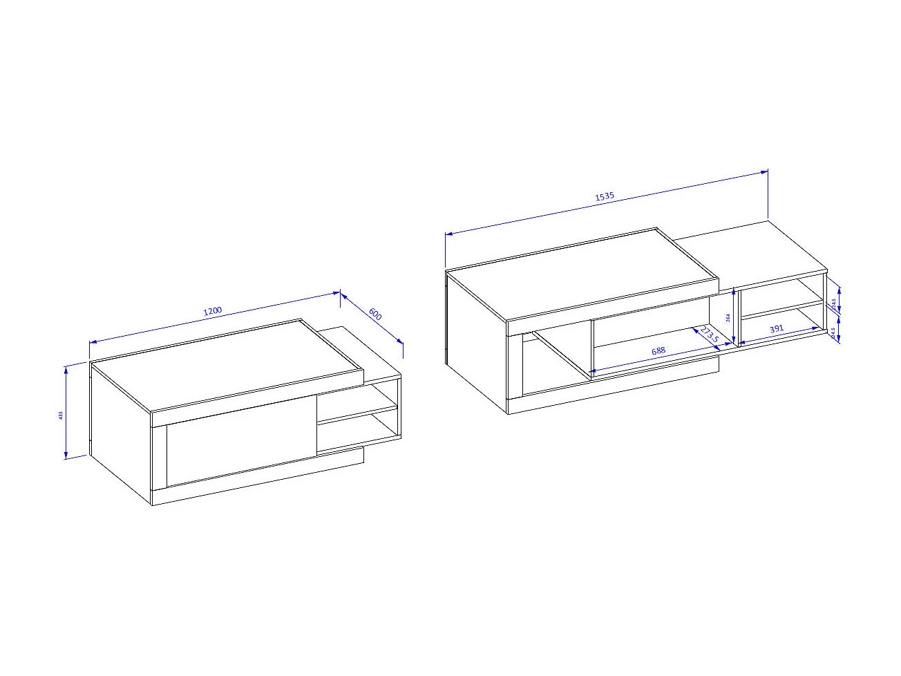 COUCHTISCH Saragossa Weiß Hochglanz / Samdal Eiche 120-154 / 60 / 43cm