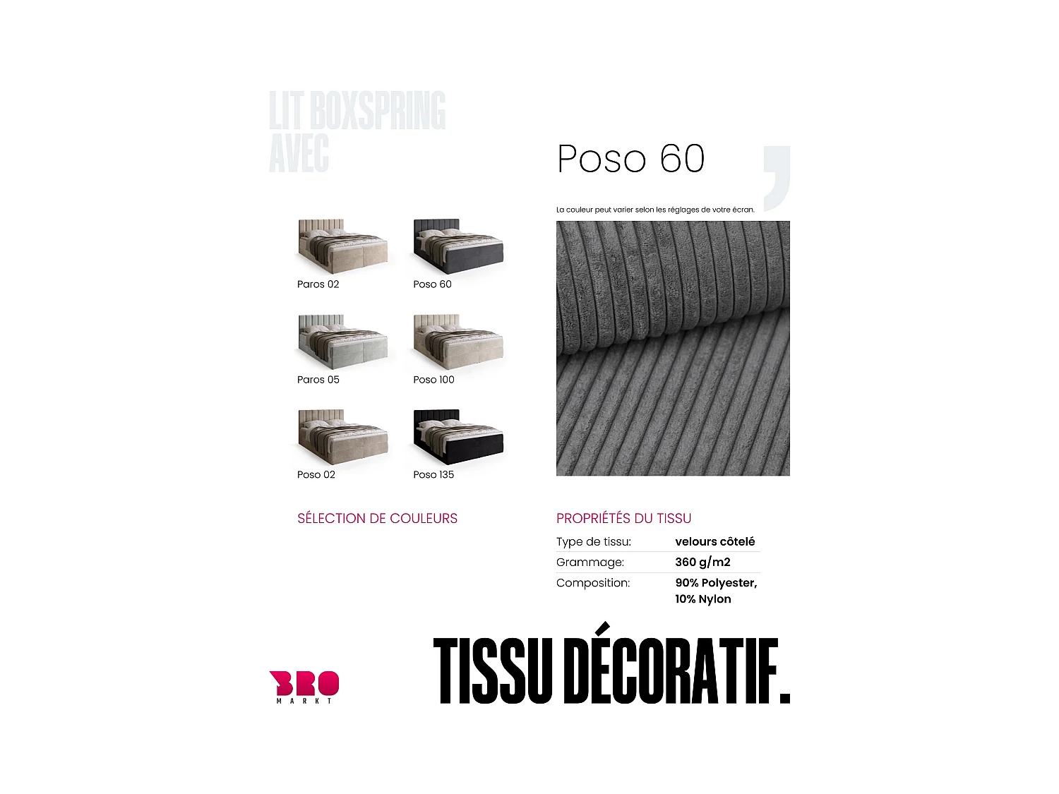 Lit boxspring avec rangement DENVER - matelas - surmatelas - gris - velours côtelé - 140x200 cm