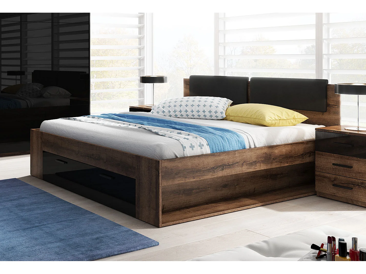 BETT Granada Monastery Eiche / Schwarz Hochglanz 166 / 205 / 94cm