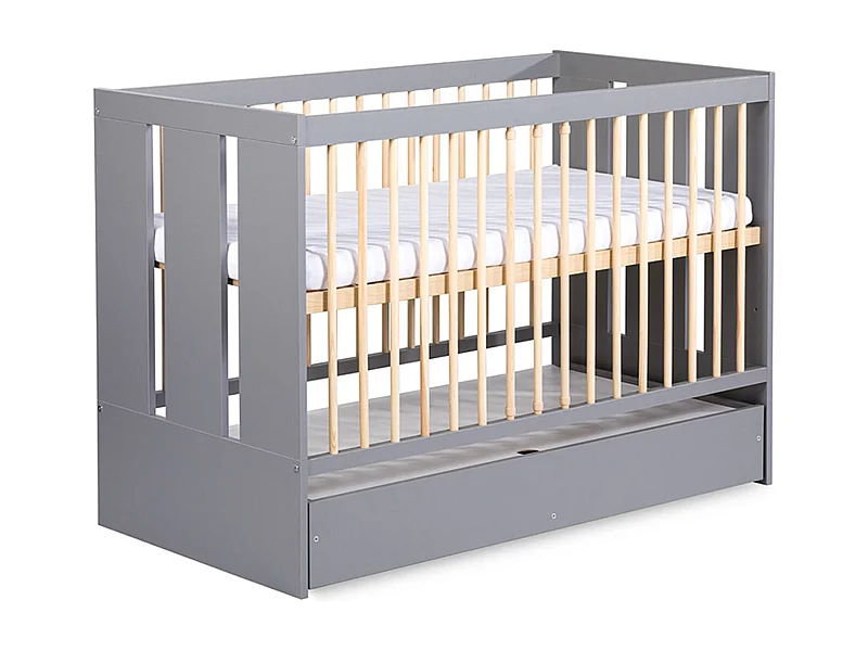 BABYBETT Pauline graphit / Kiefer / weiß 124 / 85 / 66cm