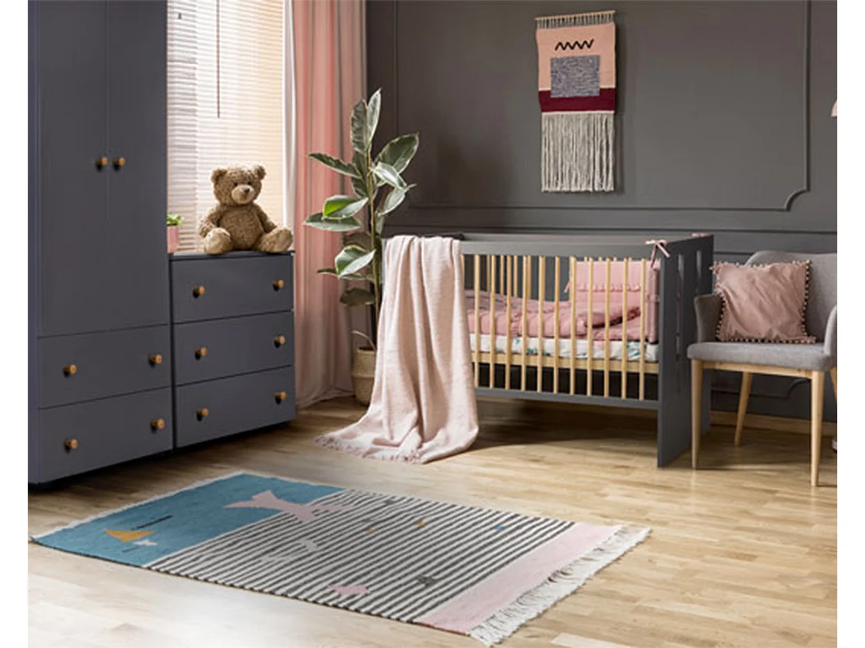 BABYBETT Pauline graphit / Kiefer / weiß 124 / 85 / 66cm