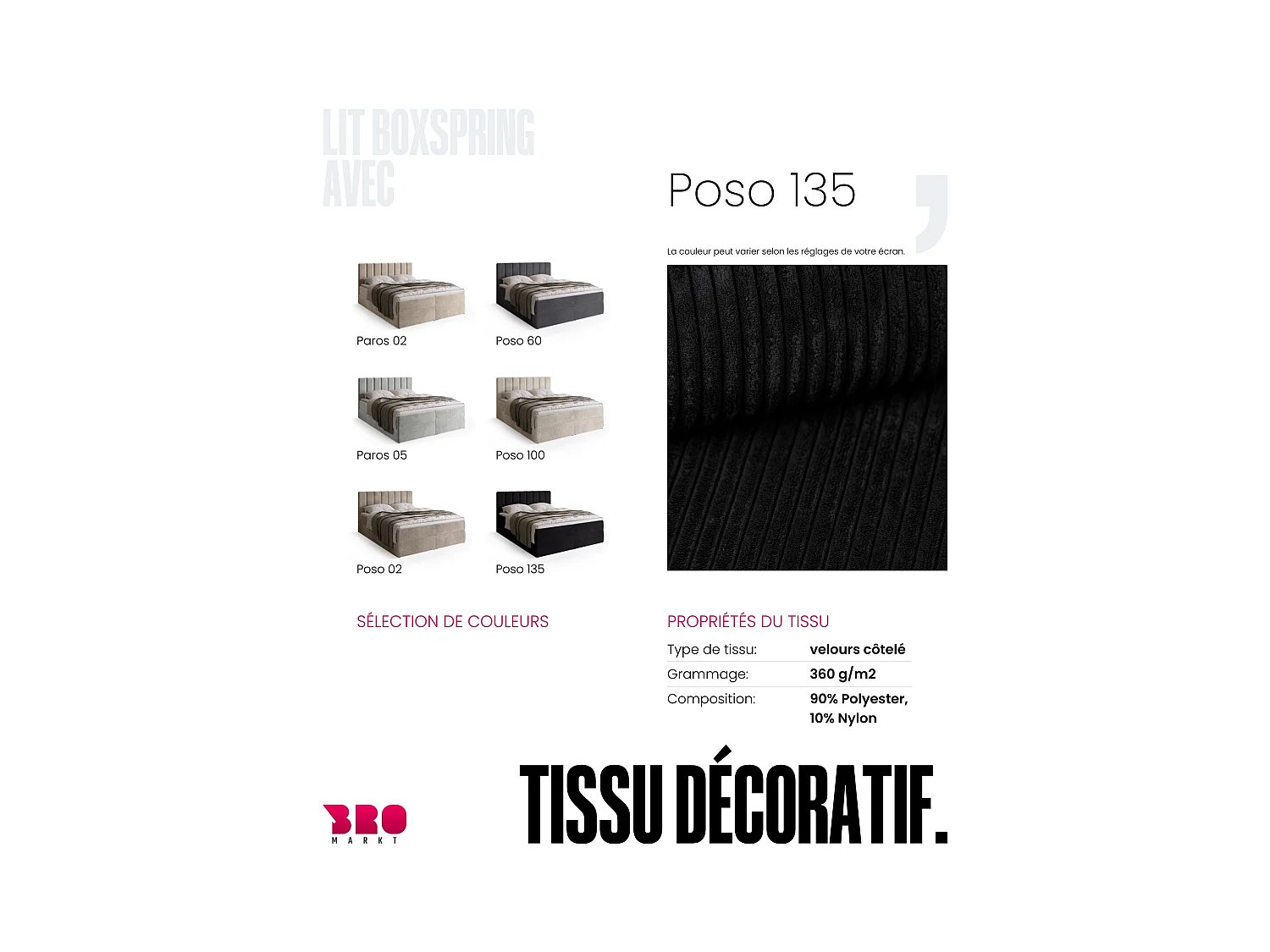 Lit boxspring avec rangement DENVER - matelas - surmatelas - noir - velours côtelé - 140x200 cm