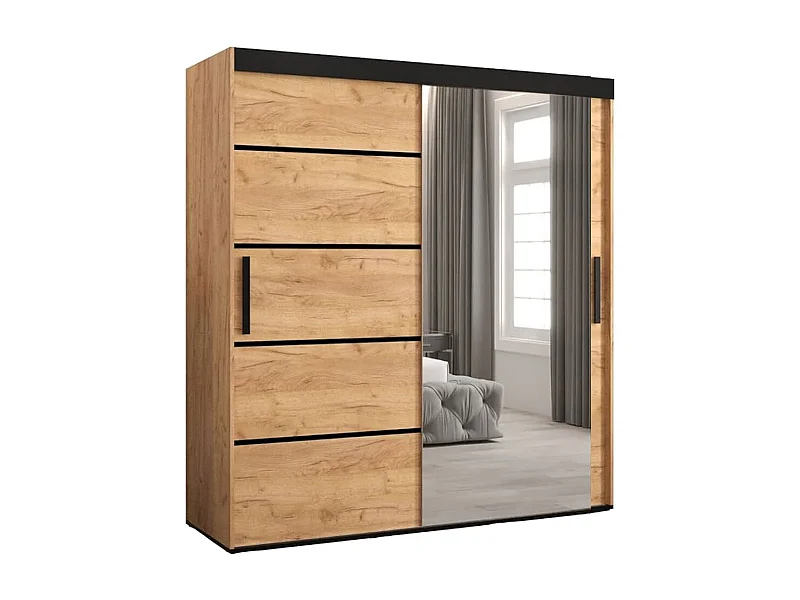 SCHIEBETÜRENSCHRANK Bergamo Gold Craft Oak / schwarz matt 200 / 62 / 195cm