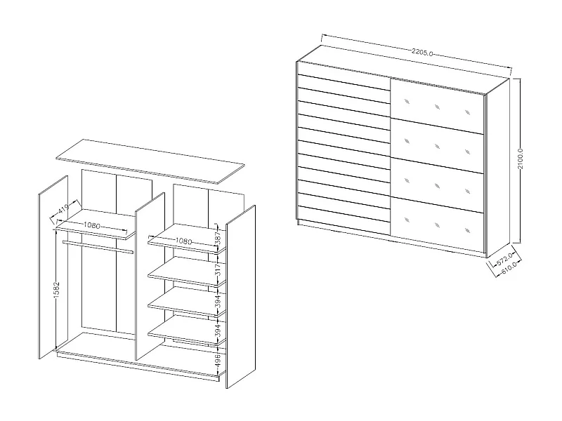 SCHWEBETÜRENSCHRANK Granada Monastery Eiche / Schwarz Hochglanz 200 / 61 / 210 cm