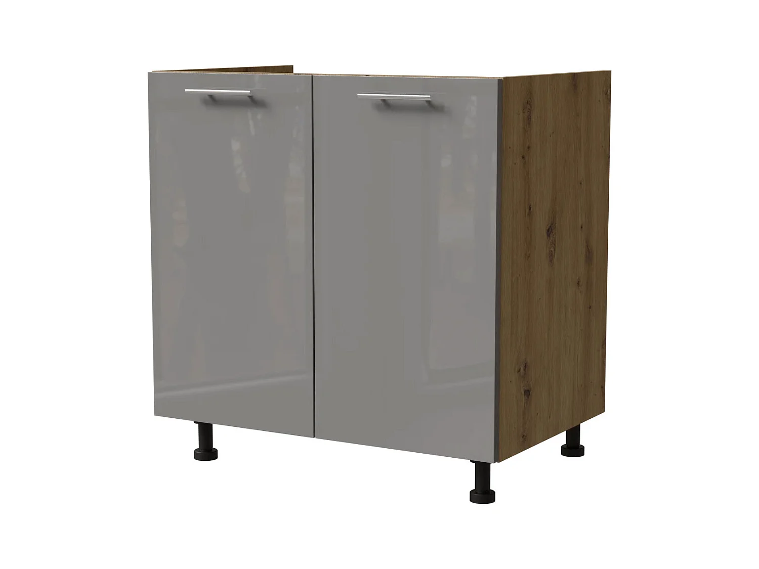SPÜLENUNTERSCHRANK Essen D8Z/80 Grau Hochglanz / Eiche Artisan Matt 80 / 50 / 82cm