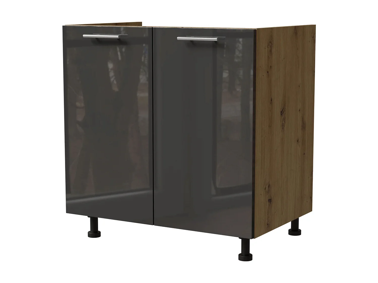 SPÜLENUNTERSCHRANK Essen D8Z/80 Graphit Hochglanz / Eiche Artisan Matt 80 / 50 / 82cm