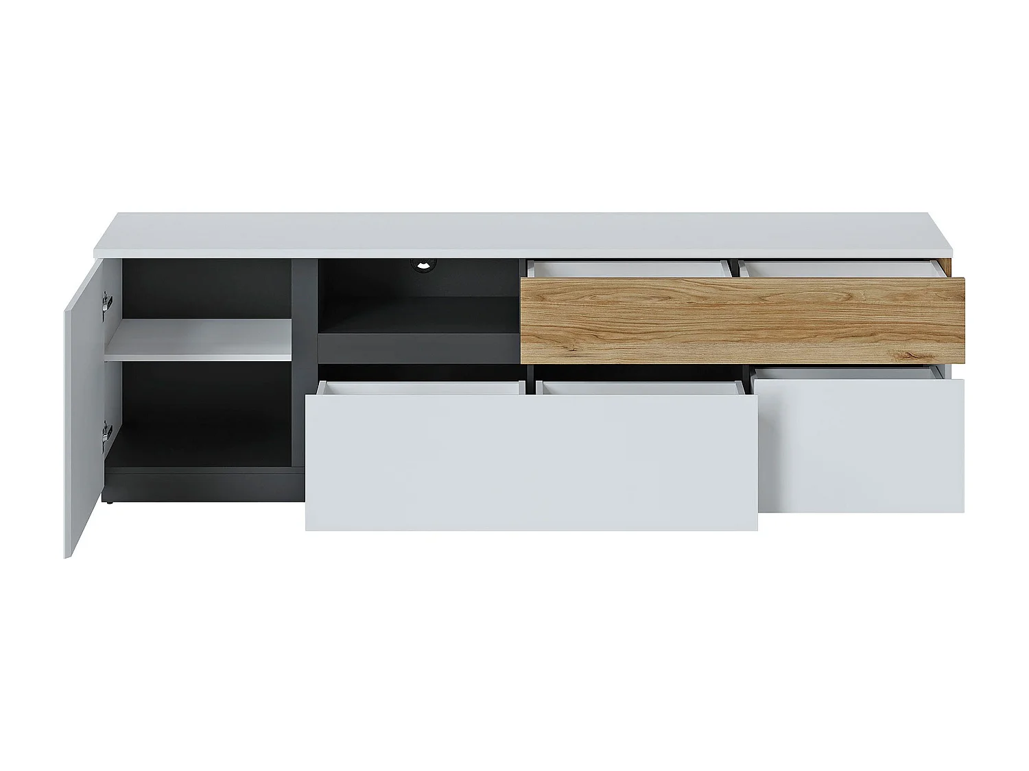 LOWBOARD Novena weiß / schwarz / Catania Eiche 210,5 / 40 / 63cm
