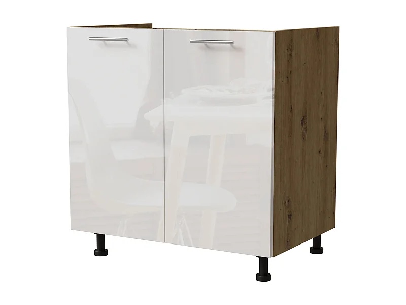 SPÜLENUNTERSCHRANK Essen D8Z/80 Weiß Hochglanz / Eiche Artisan Matt 80 / 50 / 82cm