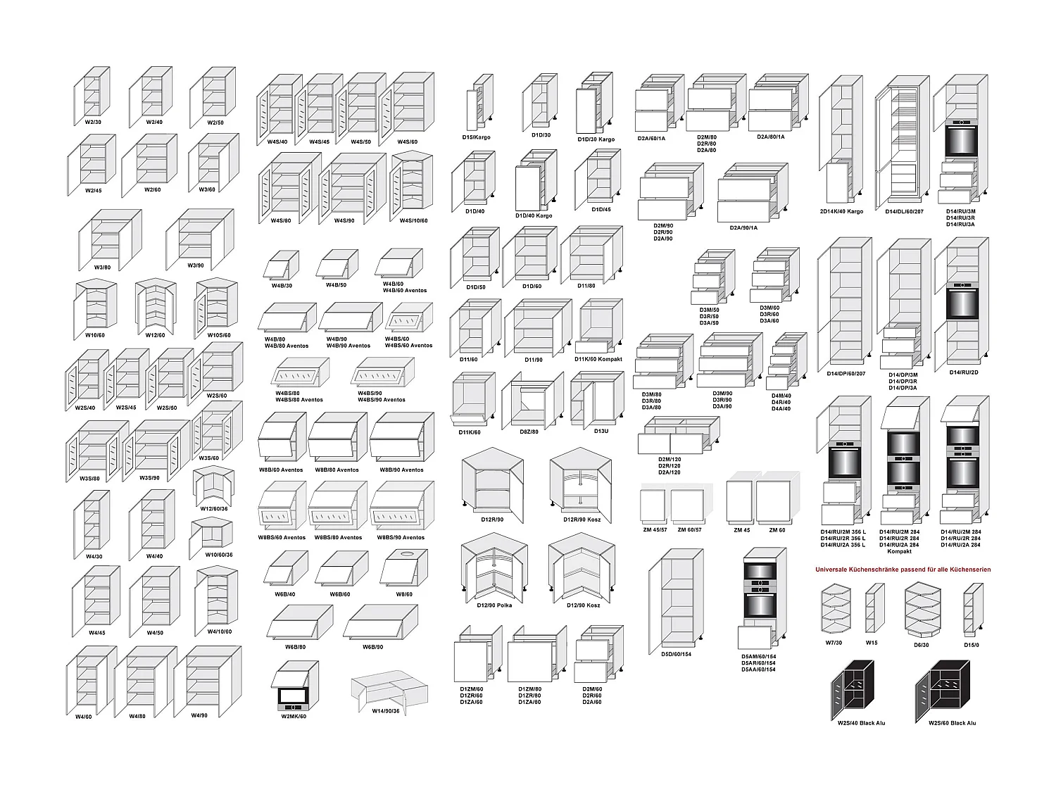 VORRATSSCHRANK Essen D14/DP/60/207 Weiß Hochglanz / Schwarz Matt 60 / 59 / 207cm