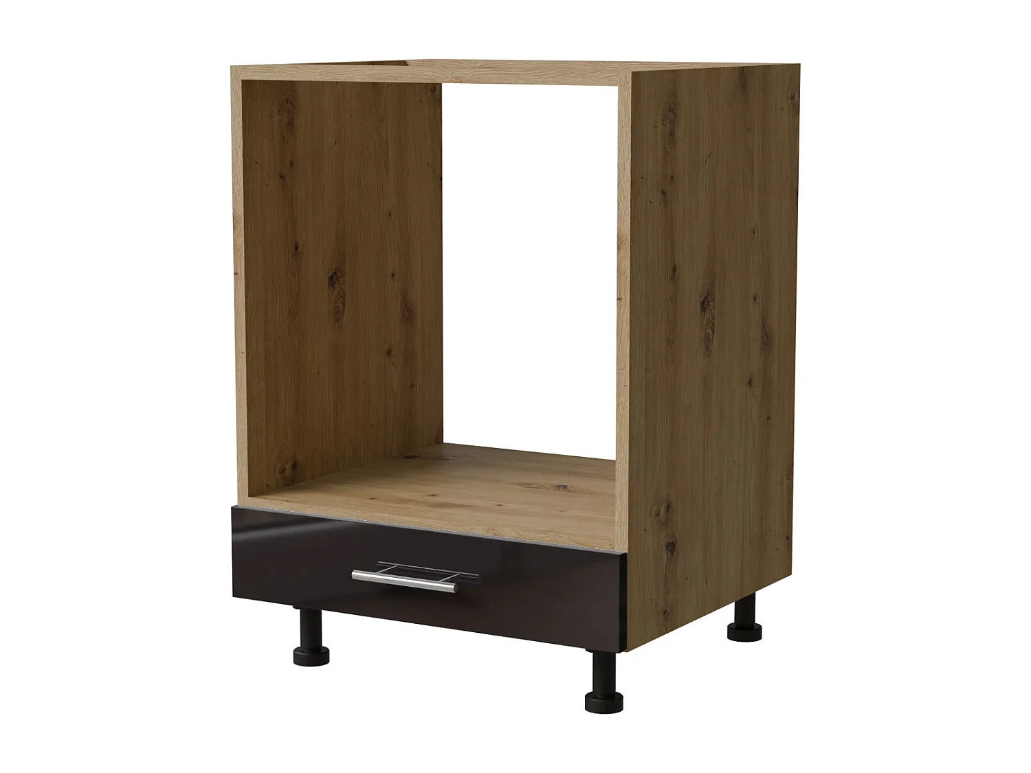 HERDUMBAUSCHRANK Essen D11K/60 Schwarz Hochglanz / Eiche Artisan Matt 60 / 50 / 82cm