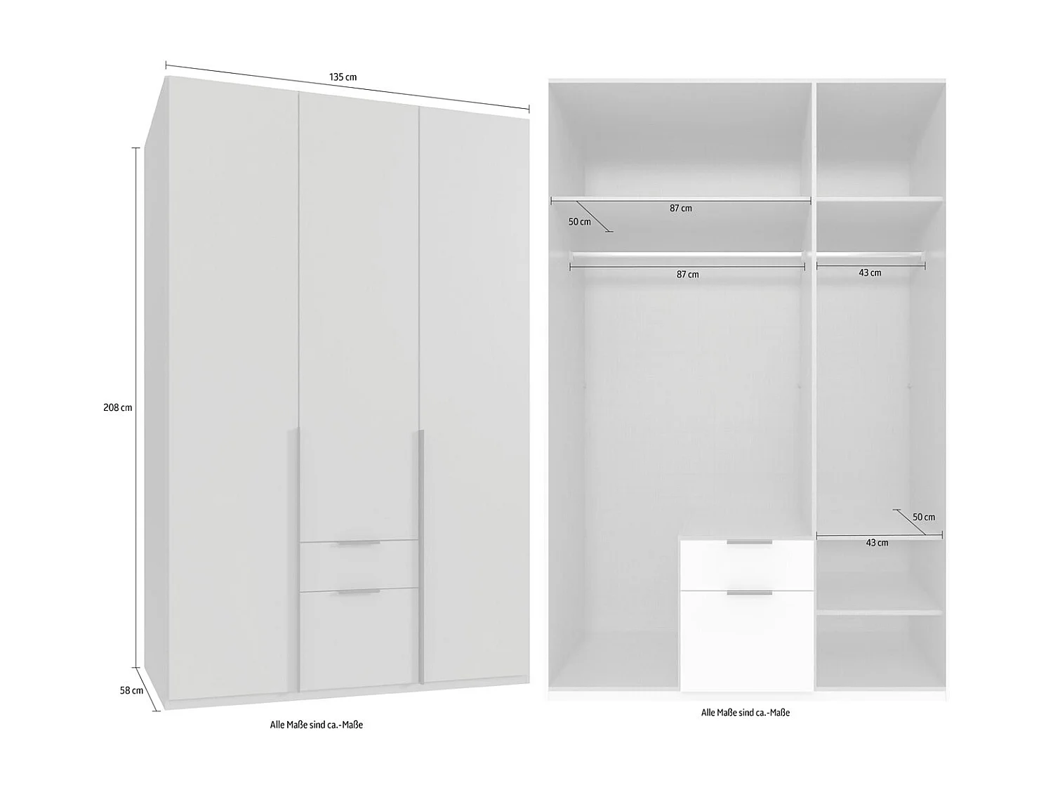 KLEIDERSCHRANK Mugano Saharagrau matt 135 / 58 / 208cm