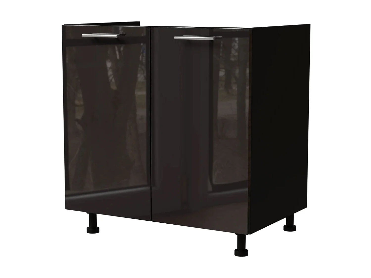 SPÜLENUNTERSCHRANK Essen D8Z/80 Schwarz Hochglanz / Schwarz Matt 80 / 50 / 82cm