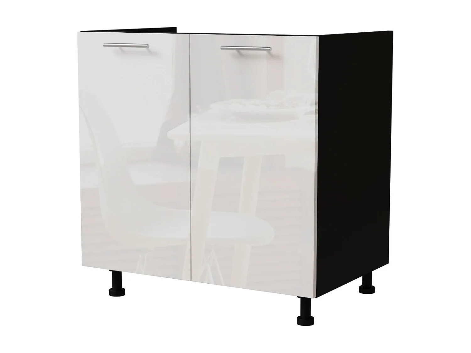 SPÜLENUNTERSCHRANK Essen D8Z/80 Weiß Hochglanz / Schwarz Matt 80 / 50 / 82cm