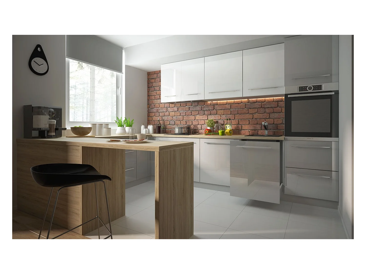 KÜCHENHÄNGESCHRANK Essen W4/20 Grau Hochglanz / Schwarz Matt 20 / 32,5 / 96cm