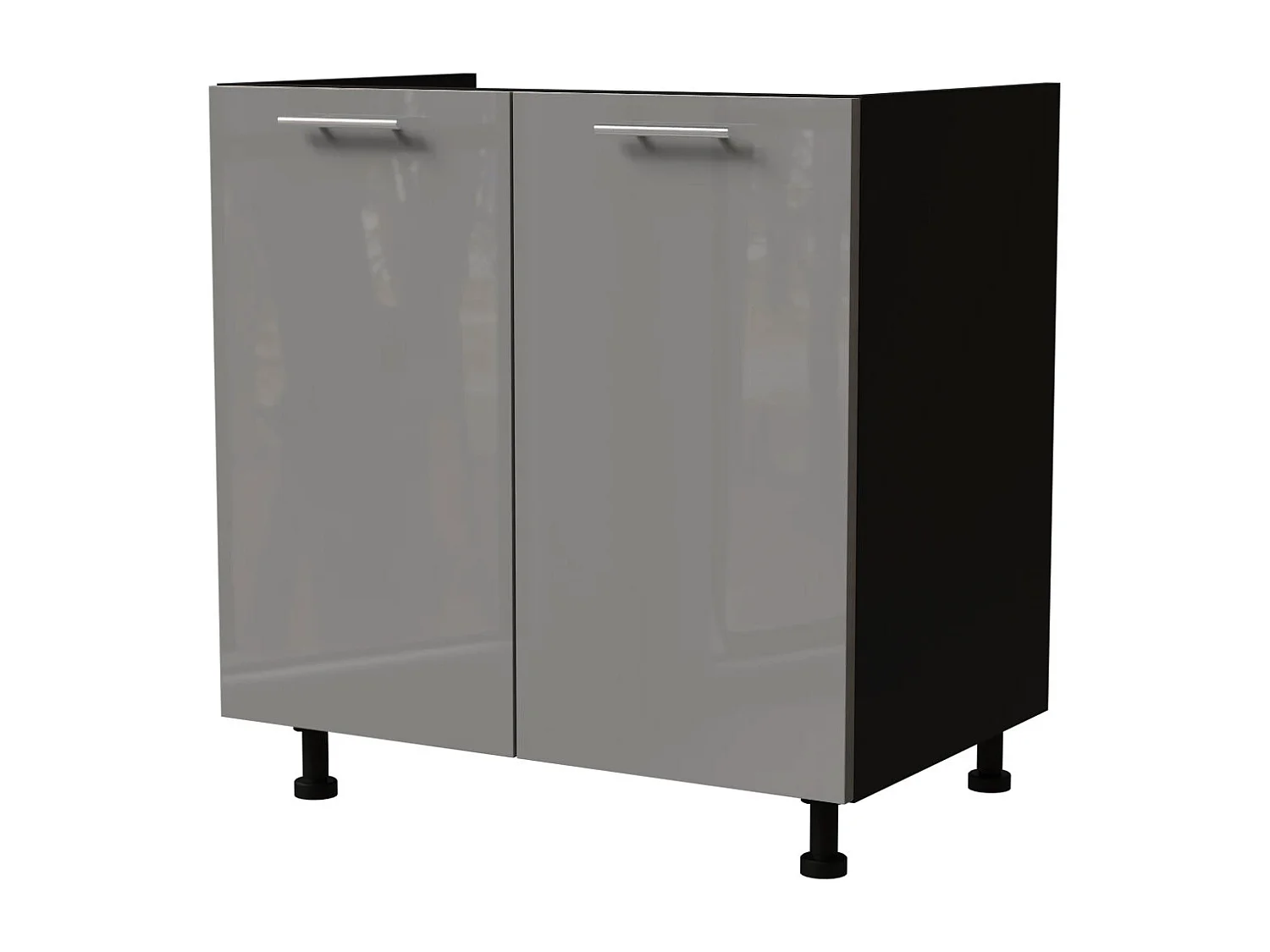 SPÜLENUNTERSCHRANK Essen D8Z/80 Grau Hochglanz / Schwarz Matt 80 / 50 / 82cm