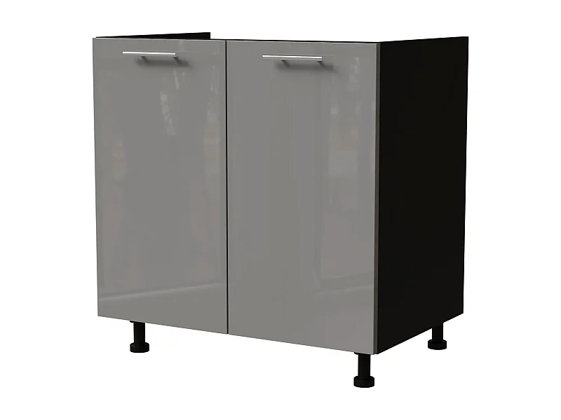 SPÜLENUNTERSCHRANK Essen D8Z/80 Grau Hochglanz / Schwarz Matt 80 / 50 / 82cm