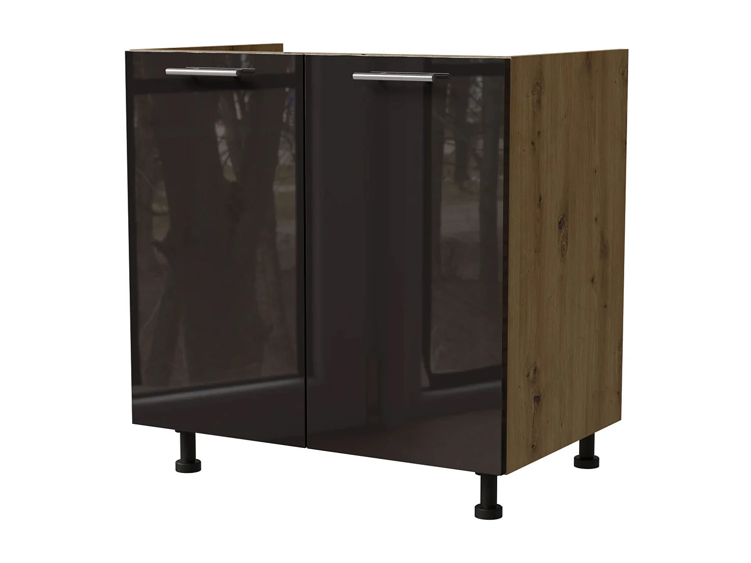 SPÜLENUNTERSCHRANK Essen D8Z/80 Schwarz Hochglanz / Eiche Artisan Matt 80 / 50 / 82cm