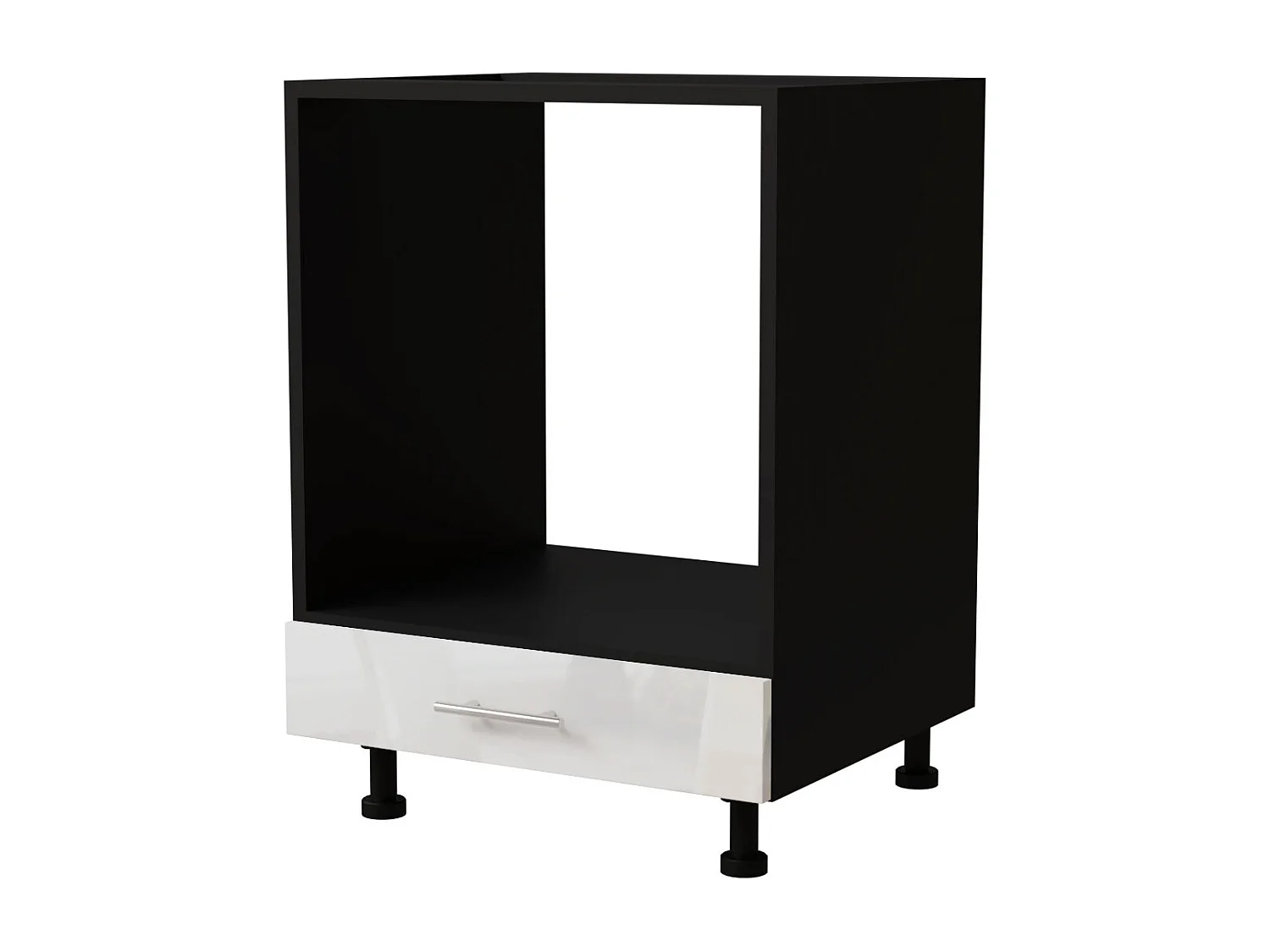 HERDUMBAUSCHRANK Essen D11K/60 Weiß Hochglanz / Schwarz Matt 60 / 50 / 82cm