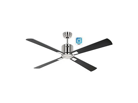 eco neo III 132 ventilateur wifi, corps en acier brossé avec pales wengé et grises sans lumière, casafan