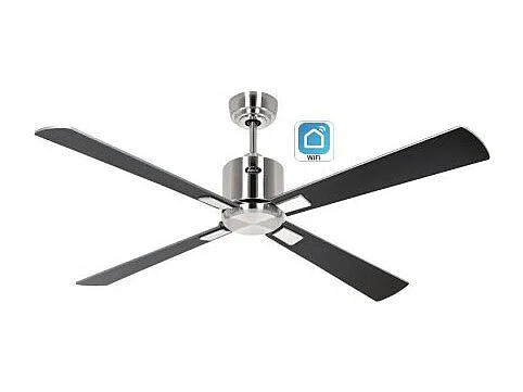 eco neo III 132 wifi, geborstelde stalen ventilator met wengé en grijze bladen zonder licht, casafan