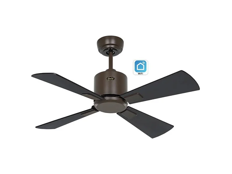 eco neo III 92, ventilateur wifi sans lumière, corps marron avec pales en teck et noires, casafan