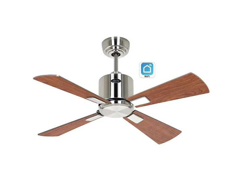 eco neo III 92, ventilateur wi-fi sans lumière, corps en acier brossé, pales en cerisier et noyer, casafan