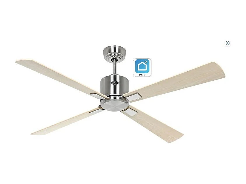 eco neo III 132, wifi-ventilator van geborsteld staal met esdoorn- en beukenhouten bladen zonder licht, casafan