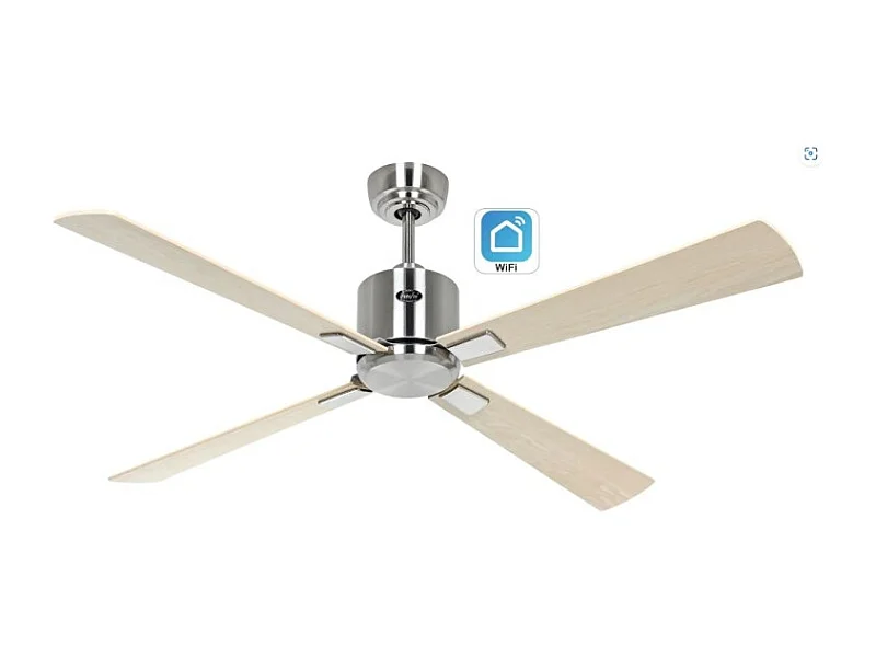 eco neo III 132, wifi-ventilator van geborsteld staal met esdoorn- en beukenhouten bladen zonder licht, casafan