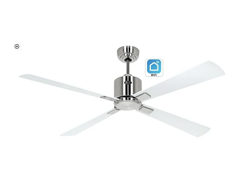 eco neo III 132 wifi, geborstelde stalen ventilator met witte en grijze bladen zonder licht, casafan