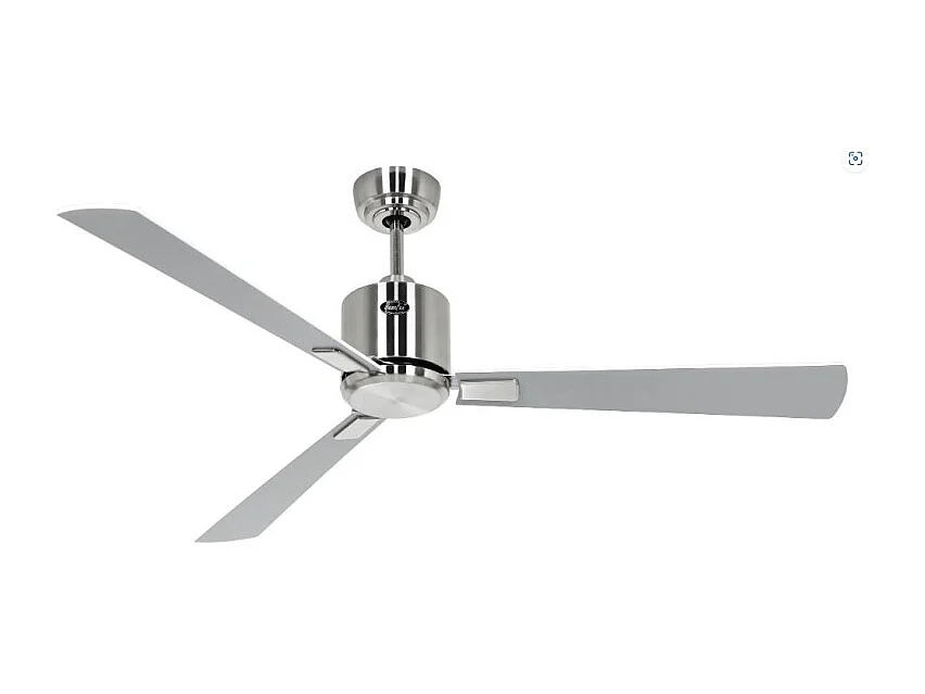 eco neo III 132 ventilateur Wi-Fi, corps en acier brossé avec pales blanches et grises sans lumière, casafan