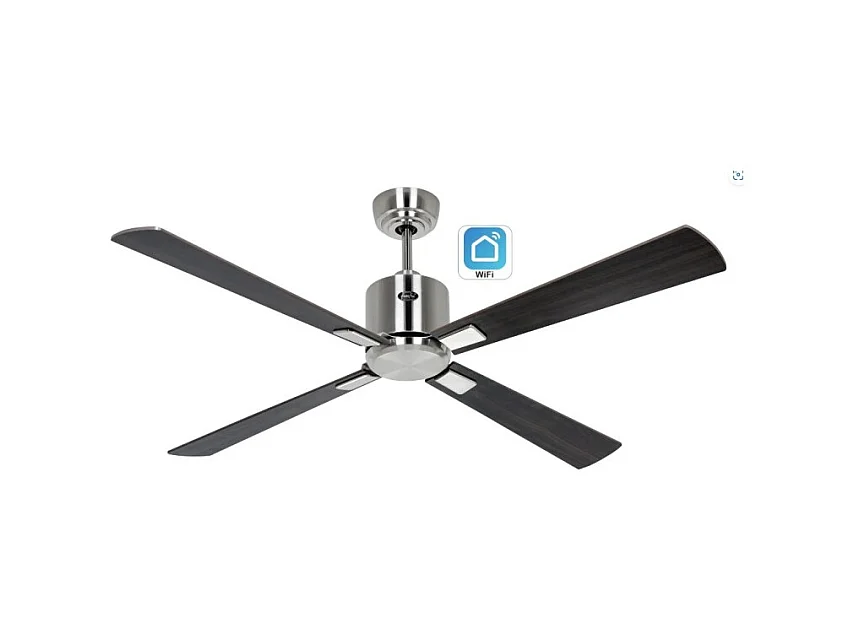 eco neo III 132 Ventilateur wi-fi, corps en acier brossé avec pales en noyer et cerisier sans lumière, casafan