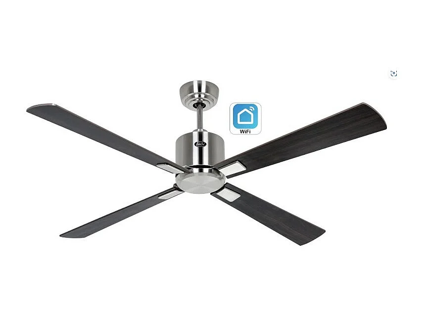 eco neo III 132 Ventilateur wi-fi, corps en acier brossé avec pales en noyer et cerisier sans lumière, casafan