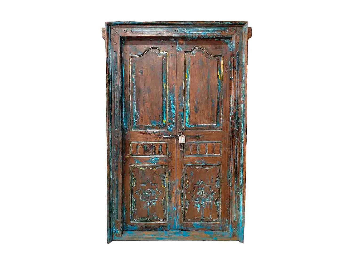 Puerta de madera marrón con acabado artesanal 110x15x190