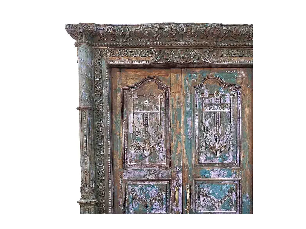 Porte artisanale en bois bleu 141 x 22 x 234 cm h