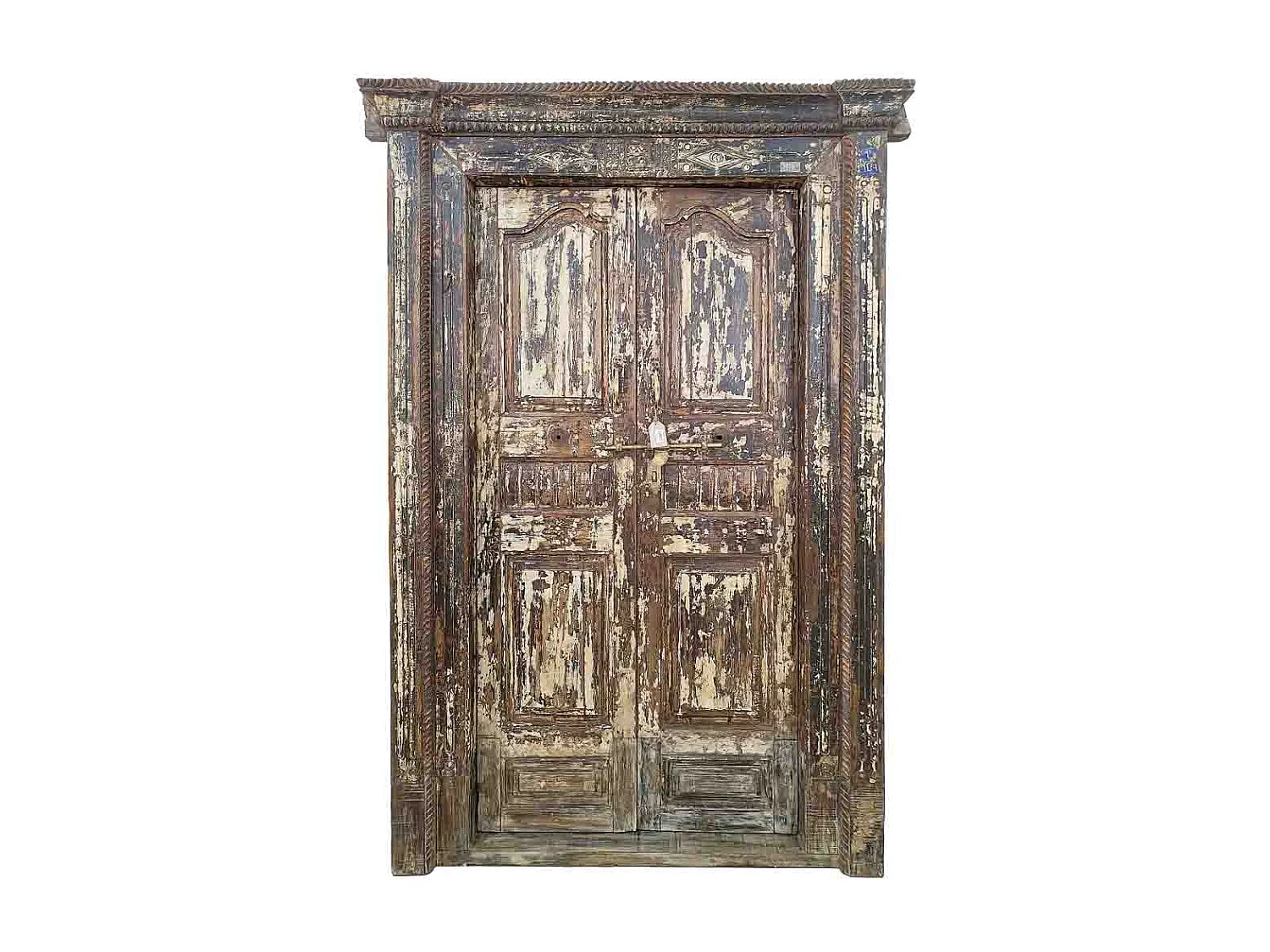 Porta de madeira castanha feita à mão, com 143x26x237 cm de altura